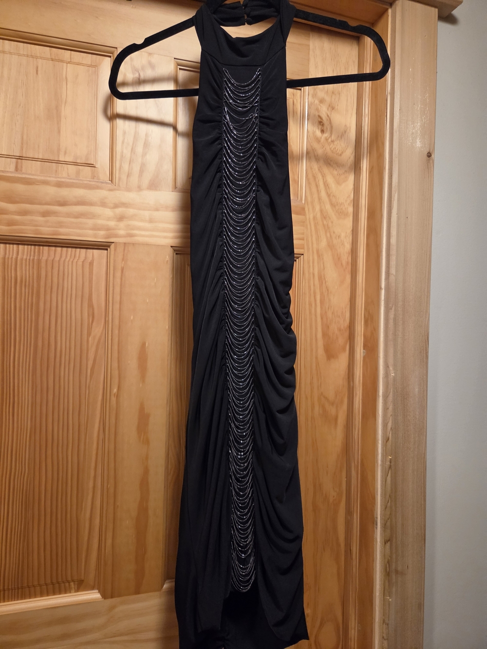 Guess Black Maxi Dress with Central Beaded Chains